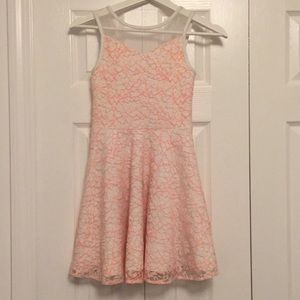 Pink lace floral skater dress